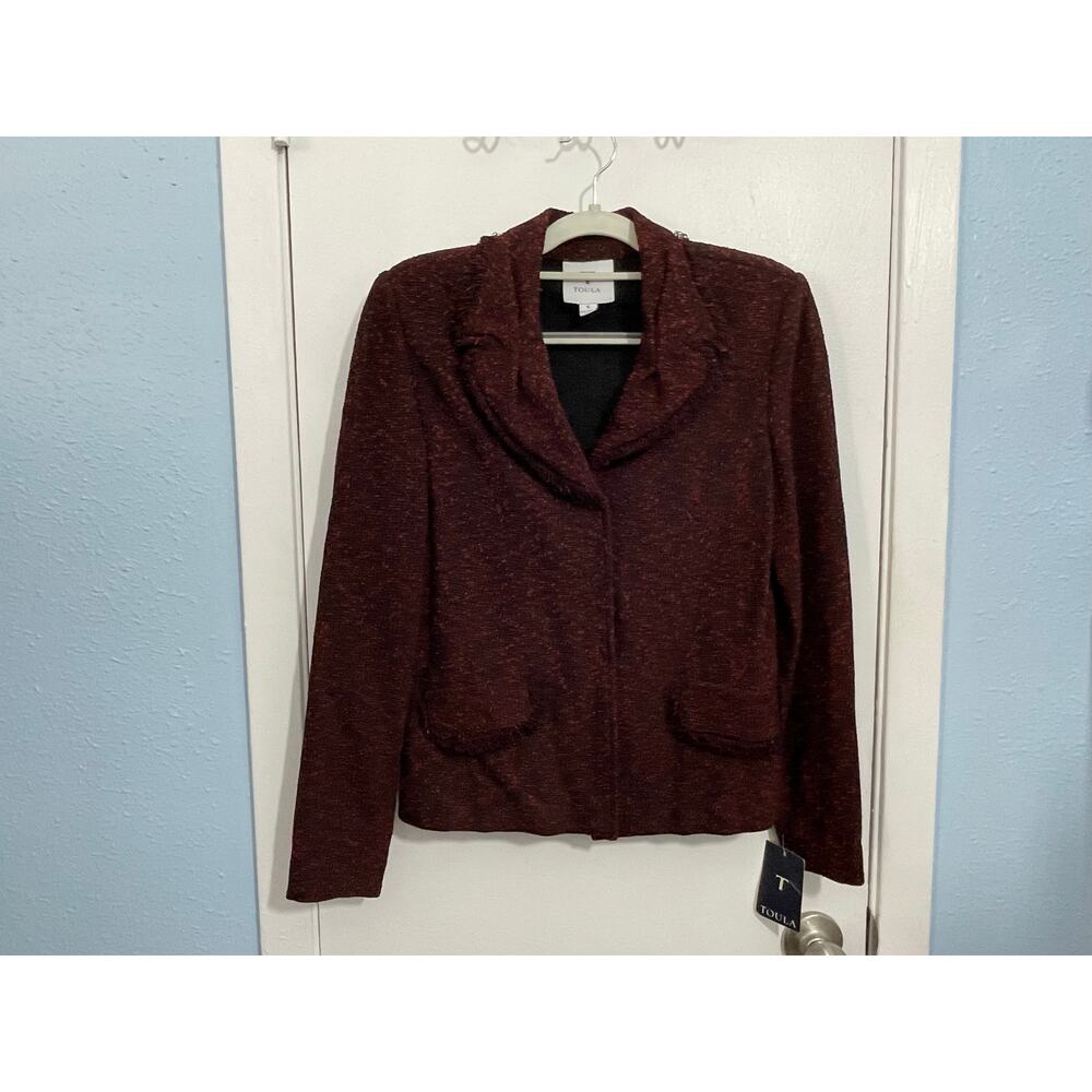 Toula Jacket Size 6 Red Knit Wool Blend Ruffled Collar Office Preppy Twee NWT
